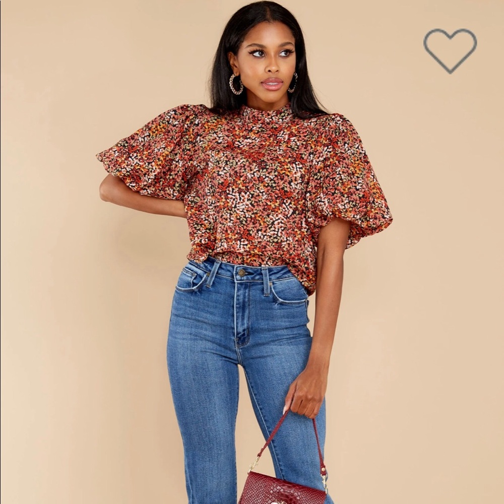 MINKPINK Fall Floral Puff Sleeve Top